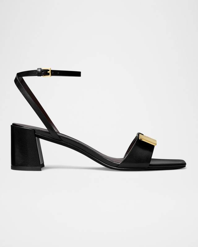 Gigi Leather Bar Ankle-Strap Sandals